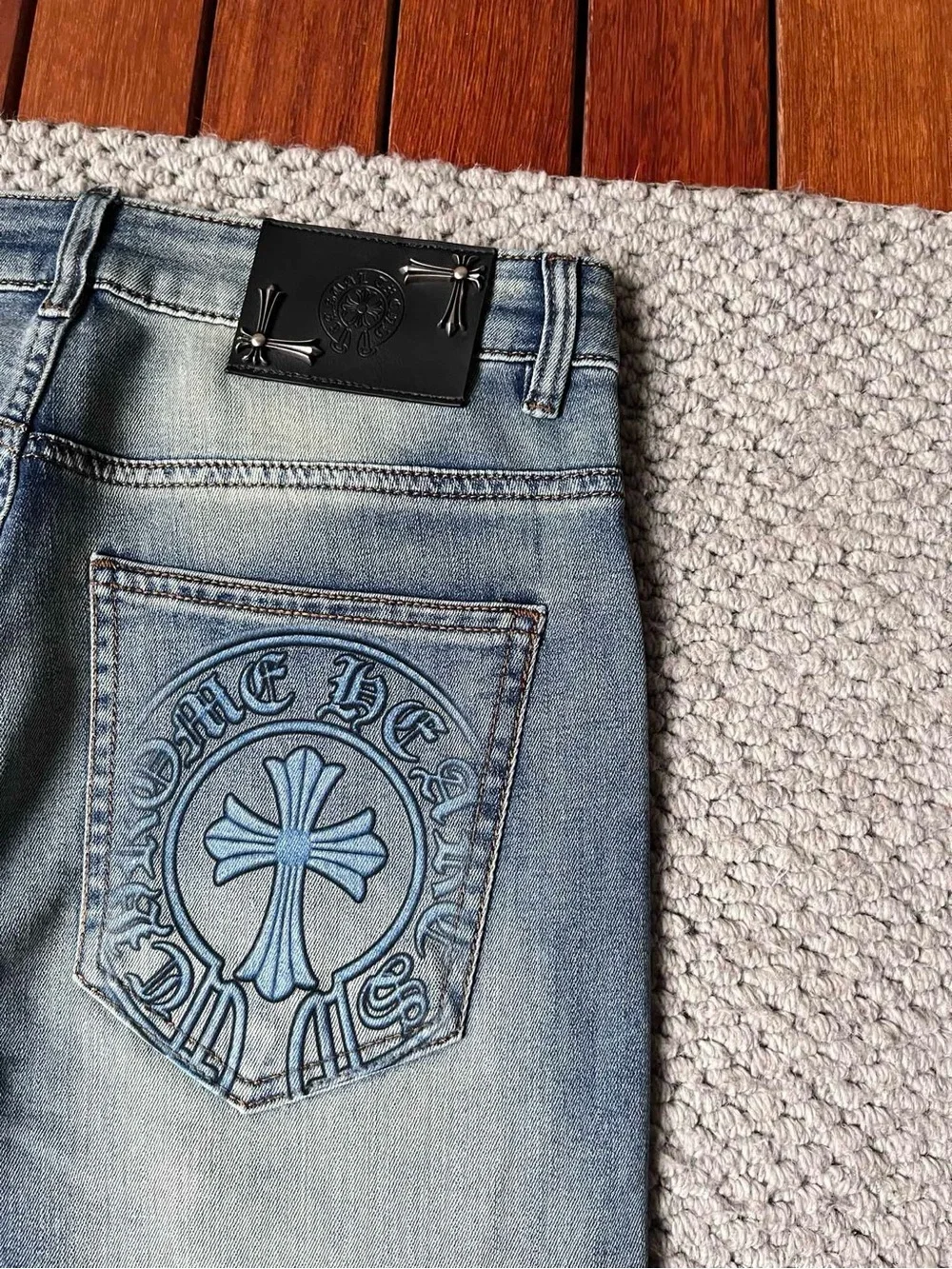 Chrome Hearts Men’s Washed Blue Slim Straight Jeans